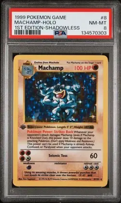 1999 Pokemon TCG Machamp Holo Rare 1st Edition Shadowless PSA 8 - Image 1