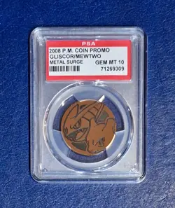 Pokemon Mewtwo & Gliscor Coin PSA 10 Gem Mint Holo 2008 Promo From Metal Surge - Image 1