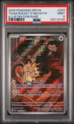 2025 POKEMON DRI EN-DESTINED RIVALS ILLUSTRATION RARE TEAM ROCKET'S MEOWTH PSA 9 - Image 1