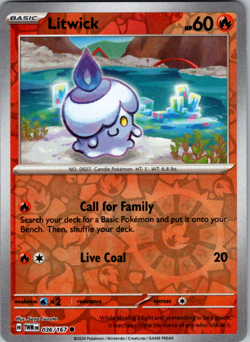 POKEMON Card - Litwick 036/197 - Reverse Holo - Obsidian Flames - NM - Image 1