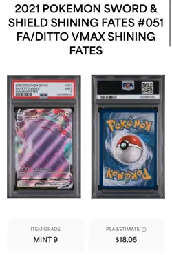 2021 Pokemon Shining Fates #SV119 Ditto Vmax Full art PSA 9 Mint - Image 2