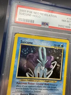 2001 Pokemon Neo Revelation Suicune 14/64 Holo PSA 8 Swirl With Blue Jewel Guard - Image 3