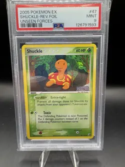 PSA 9 MINT 2005 POKEMON EX UNSEEN FORCES #47 SHUCKLE-REVERSE FOIL - Image 1