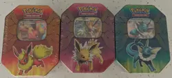 Pokemon Tins 2019 Elemental Powers Jolteon,Vaporeon,Flareon GX Sealed Set of 3 - Image 1