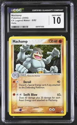 CGC 10 GEM MINT Machamp 2006 EX Legend Maker 9/92 Holo Pokemon Card - Image 1