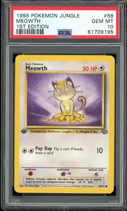 PSA 10 Meowth 1st Edition Jungle 56/64 Pokemon Card - Image 1