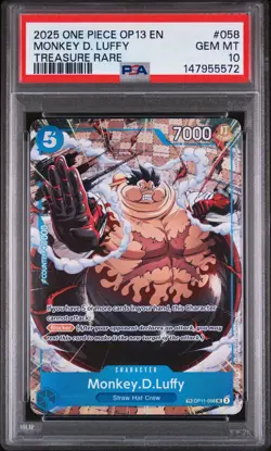 ONE PIECE OP13-CARRYING ON HIS WILL TREASURE RARE 058 MONKEY D. LUFFY PSA 10 - Image 1