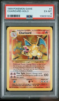 1999 Pokemon Base Set Charizard Rare Holo #4/102 PSA 6 - Image 2