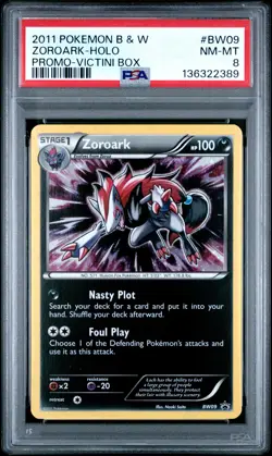 2011 POKEMON B&W PROMO VICTINI BOX #BW09 ZOROARK-HOLO PSA 8 - Image 1