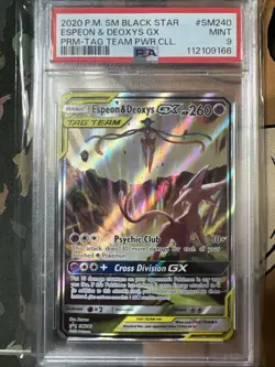 2020 Pokemon Sun & Moon Black Star Promo SM240 Espeon & Deoxys GX PSA 9 Mint - Image 1