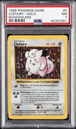 1999 POKEMON BASE SET SHADOWLESS #5 CLEFAIRY-HOLO PSA 7 - Image 1