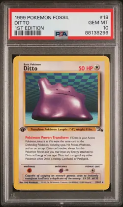 PSA 10 Ditto 1st Edition Fossil 18/62 1st Edition Rare Pokemon Card - Image 1