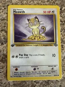 Pokemon Card 1st Edition Meowth 56/64 Vintage WOTC Jungle NM - Image 1