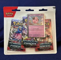 Pokemon Cards Scarlet & Violet Temporal Forces CLEFFA BLISTER PACK (3 Boosters+) - Image 1
