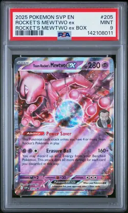 2025 POKEMON SVP EN-SV BLACK STAR PROMO #205 TEAM ROCKET'S MEWTWO EX PSA 9 - Image 1
