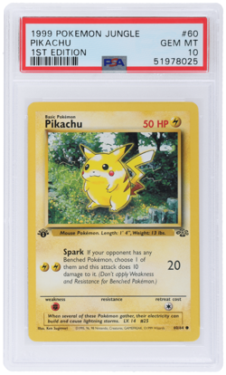 1999 Pokemon Jungle Pikachu 1st Edition #60 PSA 10 - Image 1