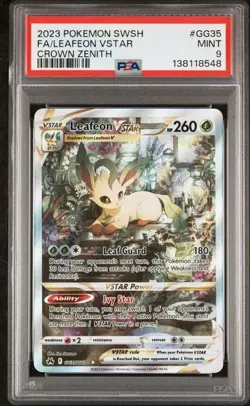 2023 POKEMON SWORD & SHIELD CROWN ZENITH #GG35 FULL ART/LEAFEON VSTAR PSA 9 - Image 1