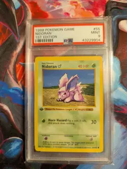 PSA 9 MINT Nidoran 55/102 1ST EDITION Base Set Pokemon Card SHADOWLESS - Image 1