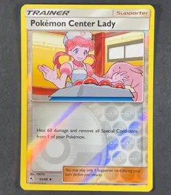 POKEMON Pokemon Center Lady 64/68 Sun & Moon Hidden Fates Reverse Holo Card - Image 1