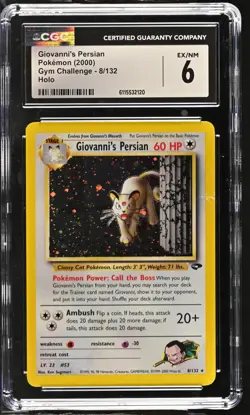 CGC 6 Giovanni's Persian 2000 Gym Challenge 8/132 Holo Pokemon Card - Image 1