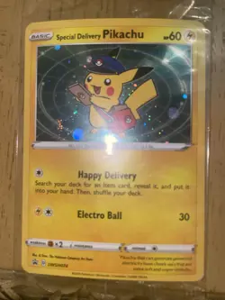 DOUBLE Holo Swirl Special Delivery Pikachu SWSH074 Promo Pokemon Card Fart Swirl - Image 4