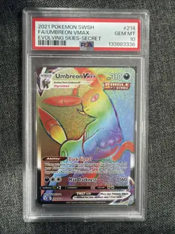 Umbreon VMAX PSA 10 English Pokemon Card 214/203 Evolving Skies 2021 Rainbow - Image 1