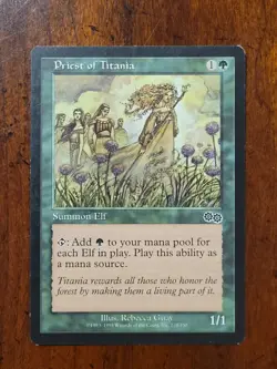 Priest of Titania x1 MTG Urza's Saga Magic Light Play LP Gathering English - Image 1