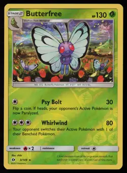 Butterfree 3/68 Reverse Holofoil Pokemon TCG Hidden Fates LP - Image 1