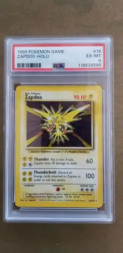 1999 Pokemon Unlimited Zapdos Rare Holo #16/102 PSA 6* - Image 1