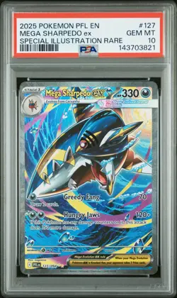 2025 POKEMON PFL EN-PHANTASMAL FLAMES #127 MEGA SHARPEDO EX PSA 10 - Image 1