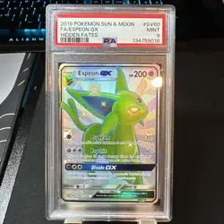 2019 POKEMON SUN & MOON HIDDEN FATES # SV60 FULL ART ESPEON GX PSA 9 MINT 6376 - Image 1