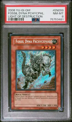 2008 YUGIOH LODT-EN099 FOSSIL DYNA PACHYCEPHALO SECRET RARE PSA 8 NM #75753481 - Image 1