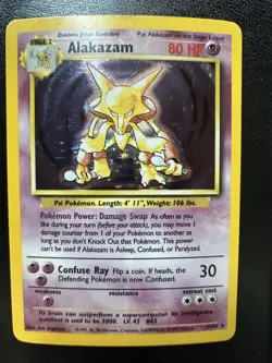 Pokemon TCG Alakazam Base Set Holo Card 1/102 Unlimited Rare LP - Image 1