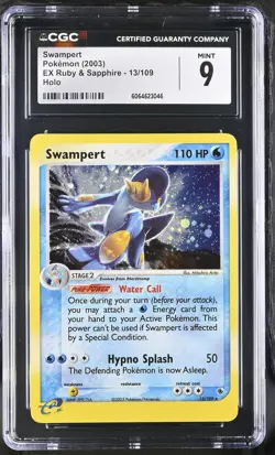CGC 9 MINT Swampert 2003 EX Ruby & Sapphire 13/109 Holo Pokemon Card - Image 1