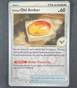 POKEMON Antique Old Amber 154/165 SV Scarlet & Violet 151 Reverse Holo Card - Image 1