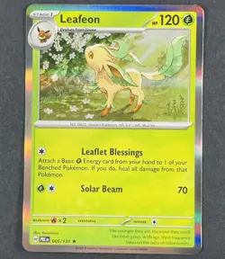 POKEMON Leafeon 005/131 Scarlet & Violet Prismatic Evolutions Holo Rare Card - Image 1