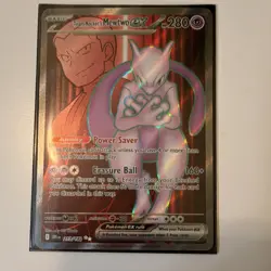 Pokemon Team Rocket's Mewtwo ex EX Rare Foil 280 HP Card 213/182 Psychic - Image 1