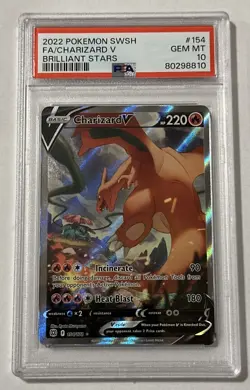 2022 POKEMON SWORD & SHIELD BRILLIANT STARS #154 FULL ART/CHARIZARD V PSA 10 - Image 1