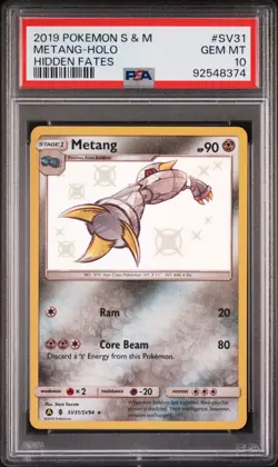 2019 Pokemon Hidden Fates Metang SV31 Shiny Vault Holo PSA 10 - Image 1