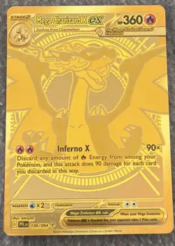 Pokemon Mega Charizard X EX Gold Full Art Holo 130/094 Phantasmal Flames 360HP - Image 1