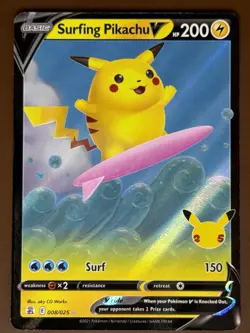 Surfing Pikachu V #008/025 Celebrations Pokemon Card TCG - Image 1
