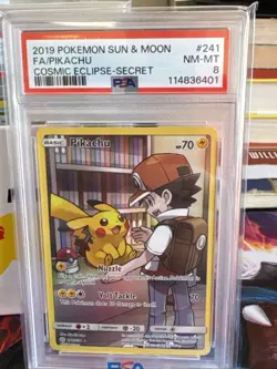 Pikachu Sun & Moon 241/236 (Pokemon, Wizard) **PSA 8 Cosmic Eclipse SR 2019 - Image 1
