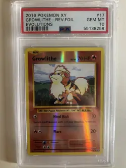 2016 Pokemon XY Evolutions Reverse Foil Holo Growlithe #17 PSA 10 - Image 1