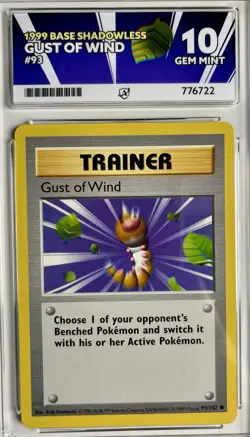 Pokemon TCG Gust of Wind Base Set Shadowless 93/102 Graded Ace 10 Gem Mint - Image 1