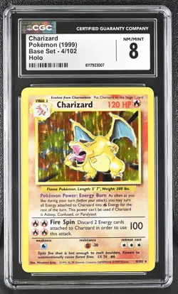 CGC 8 Charizard 1999 Base Set 4/102 Holo Pokemon Card - Image 1