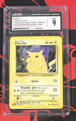 ⭐ CGC 9 MINT ⭐ PIKACHU TCG Classic Collection Holo Pokemon Card 008/034 - Image 1