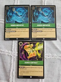 Disney Lorcana LOT of 3 Item Cards PACK FRESH Hidden Inkcaster (2) 98 Signed... - Image 1