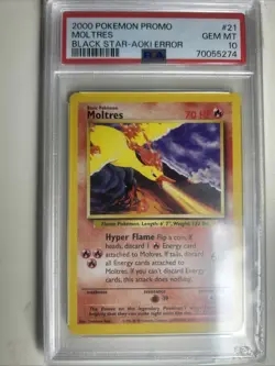 PSA 10 Gem Mint Moltres Black Star Promo #21 WOTC 2000 Pokemon Movie Aoki Error - Image 1