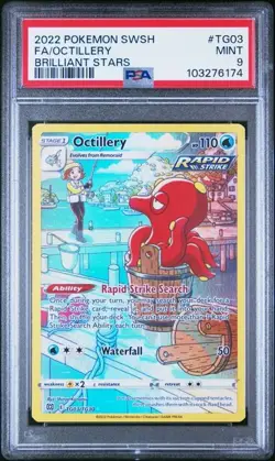 PSA 9 2022 Pokemon Sword & Shield Brilliant Stars #TG03 Octillery Full Art - Image 1