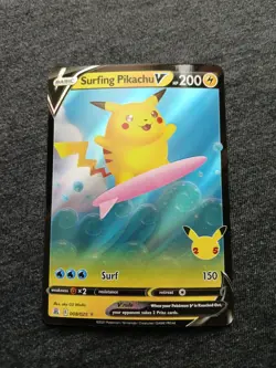 Pokemon TCG Surfing Pikachu V 008/025 Celebrations 25th Anniversary NM - Image 1